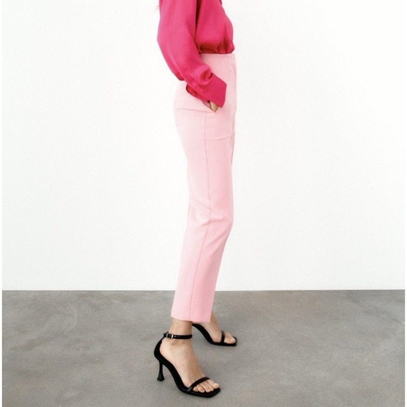 Zara Woman High Waist Tailored Pants Pink Bubblegum Women's M Preppy Barbiecore - Picture 5 of 11